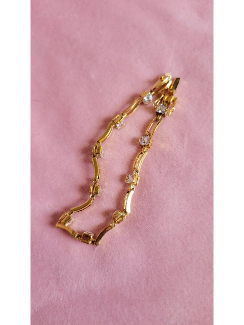 Stamped 925 FAS Gold Tone Clear Rhinestone Link Bracelet BR1 - Picture 3 of 7